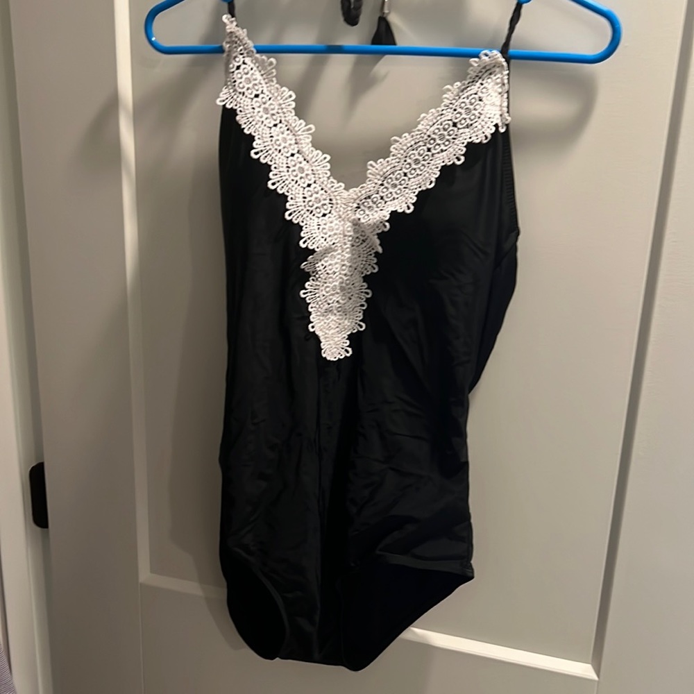 Black White One Piece Swim